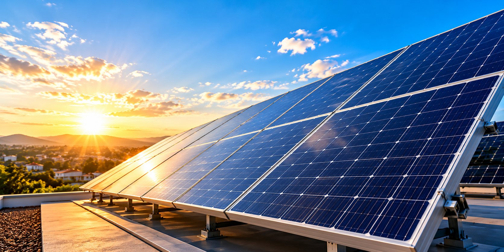 Solar panels on a flat office roof